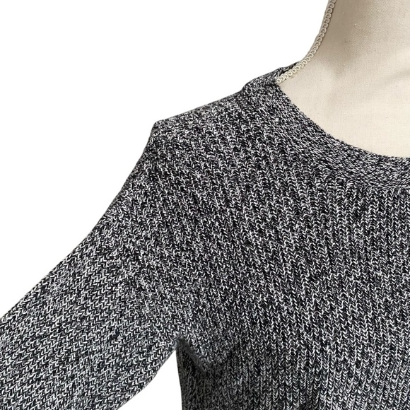 LOFT Black White Salt Pepper Knit Cotton Sweater Button Shoulder Size Small - Picture 4 of 13
